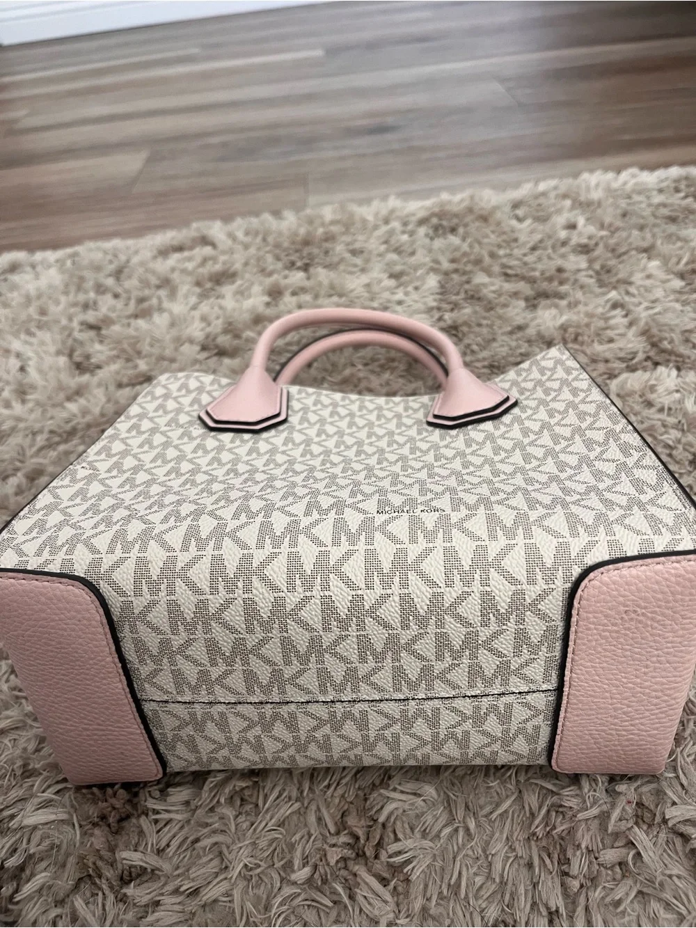 Michael Kors Pink Handle Cream MK Logo Satchel